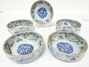 古伊万里　染錦　なます皿　5客